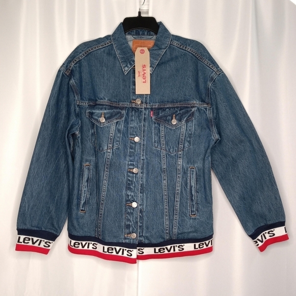 LEVI'S Logo Waistband Denim Jacket Sz S - Picture 5 of 7